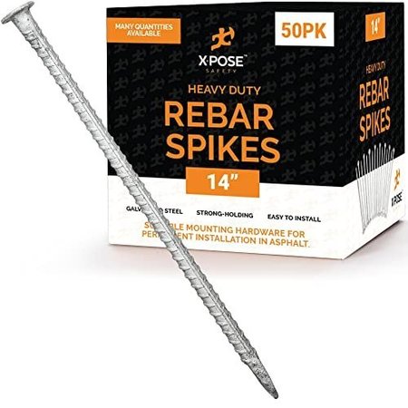 XPOSE SAFETY Rebar Stakes - 14 Inch Metal Spikes for Asphalt 1/2 Inch Diameter, 50PK Spike-50-X-S